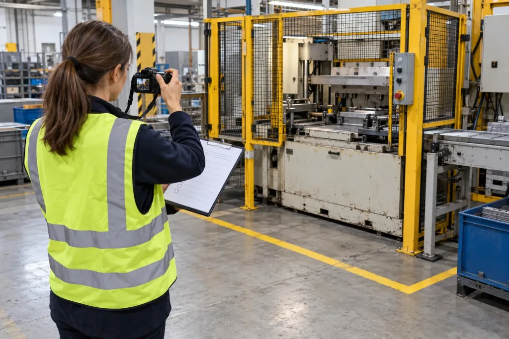 Koordynatorka fotografuje stanowisko pracy według listy ujęć przed modernizacją