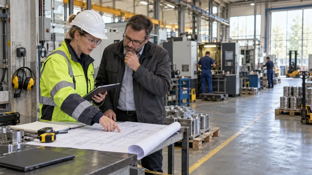 Specjaliści porównują pomiary stanowiska pracy z planowanymi wskaźnikami efektu BHP