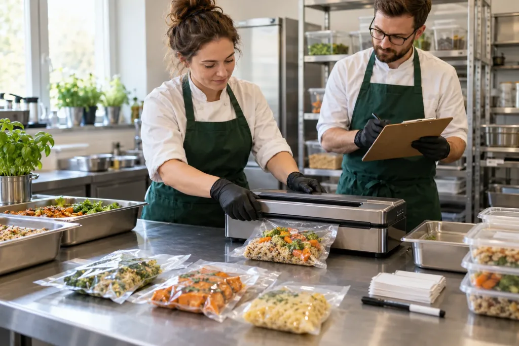 Zespół małej gastronomii testuje pakowanie próżniowe porcji